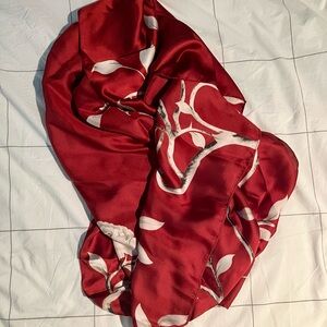 Red Floral Long Silk Scarf